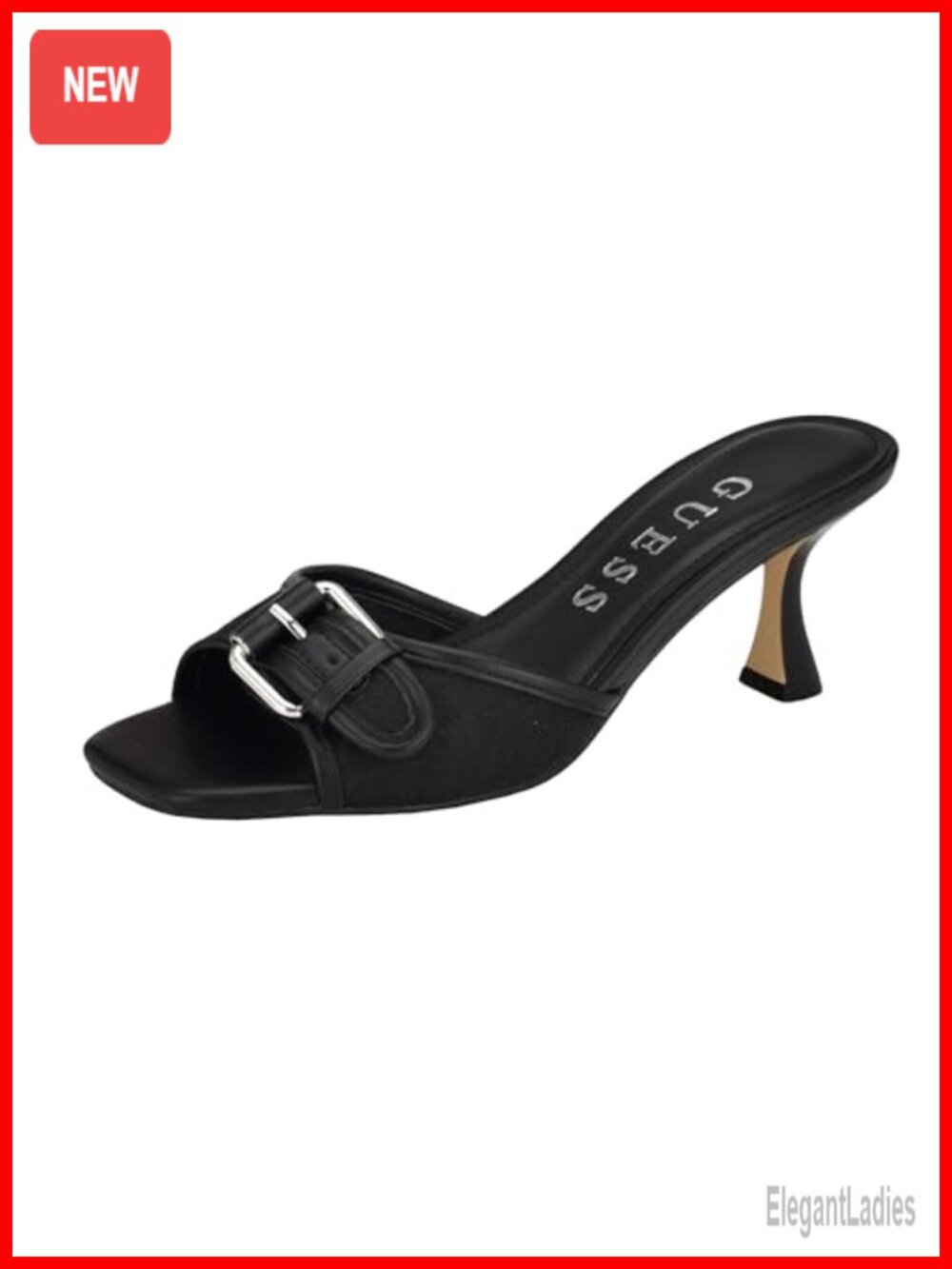 Faux Leather Slide Sandal Kitten Heel Buckle Slip On Dress